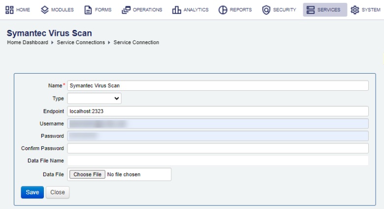 Manager configure symantec virus scan connection